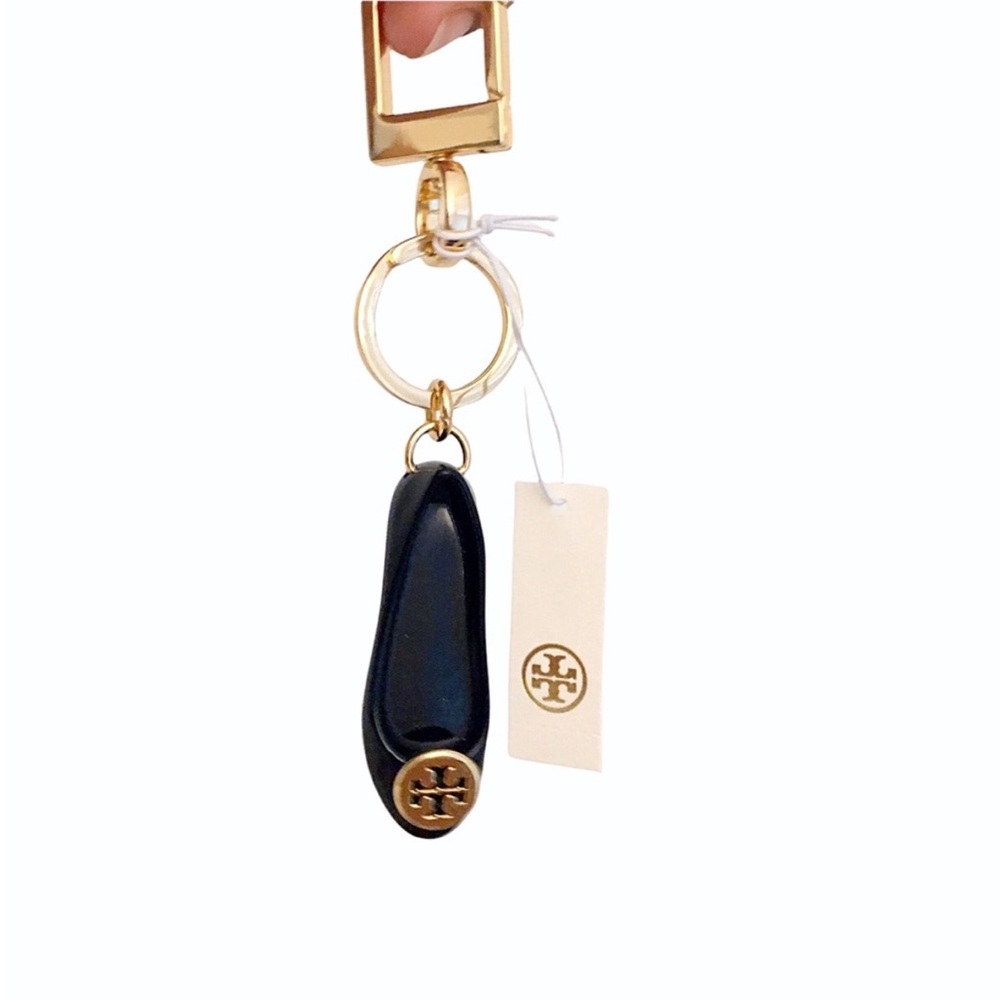 Tory Burch Ballet Flat Black and Gold Key Fob Keychain